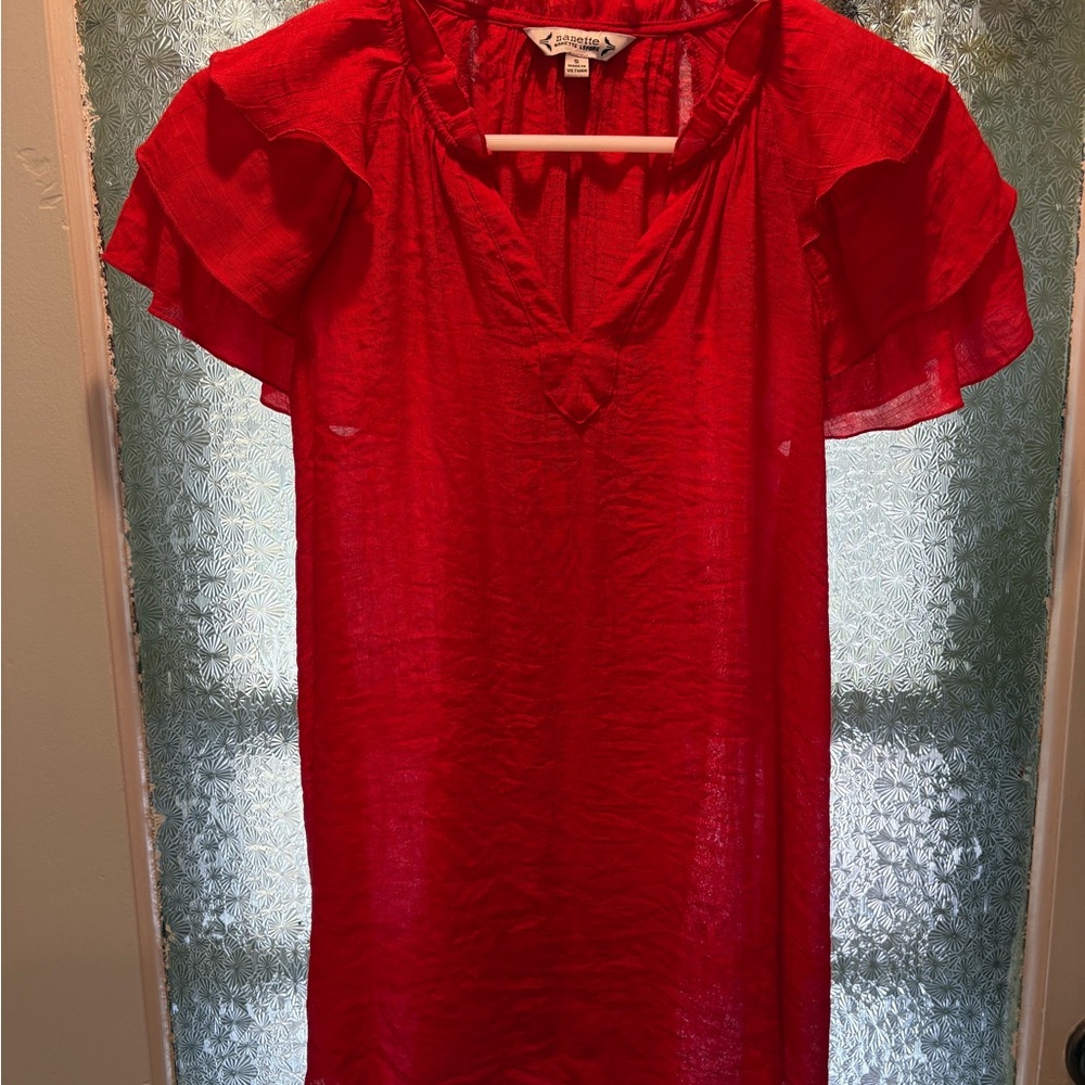 Nanette Lepore Red Ruffle Sleeve Top